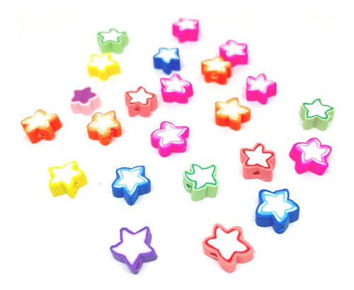 Pack 40 Dijes Pasantes 10mm Fimo Estrellas Multicolores