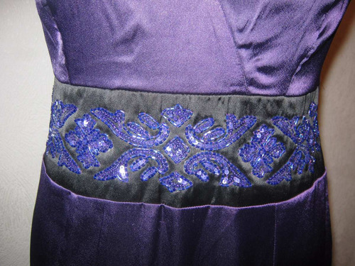 Vestido Raso Violeta Cintura Bordada Importado