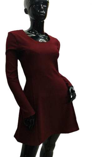 Imagen 2 de 4 de Vestido Casual Manga Larga Falda Circular Mujer