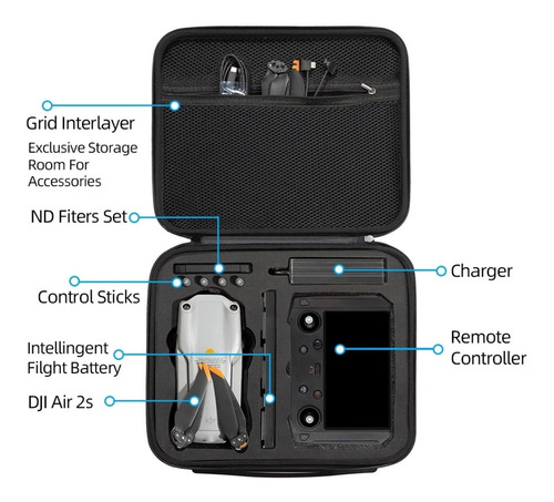 Imagen 4 de 10 de Maletin, Maleta, Estuche Rigida Para Dji Air 2s, Mavic Air 2