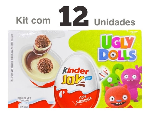  12 Ovo Kinder Joy Chocolate + Brinquedo Surpresa   20g 