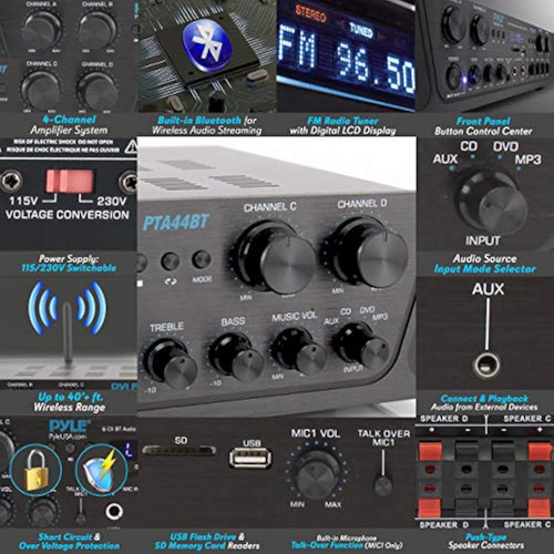 Amplificador Bluetooth Inalámbrico Karaoke Pyle De 500 W, 4