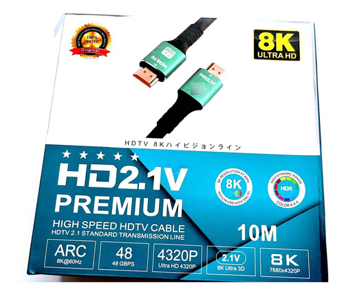 Cable Hdmi 8k/10 Mts/ Hdtv 2.1v /4.320p/48gbps/ultra Hd