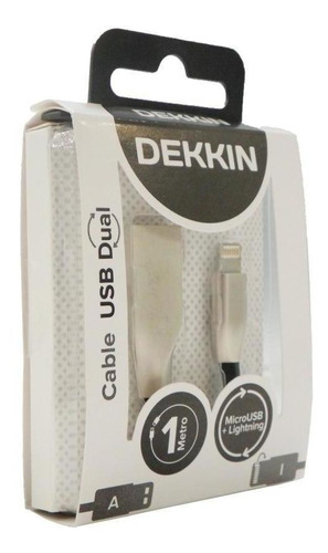 Cable Usb Dual Dekkin Para Ip Reforzado 1.0m Lightning Color Negro