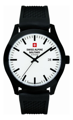 Reloj Swiss Alpine Military Combat Basic 7055.1873sam Malla Negro Bisel Negro Fondo Blanco