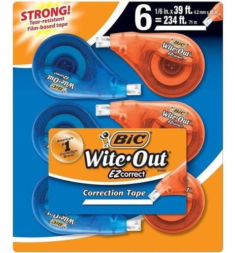 Cinta Correctora Tipex, Bic Wite-out, Blanca, De 6 Unidades