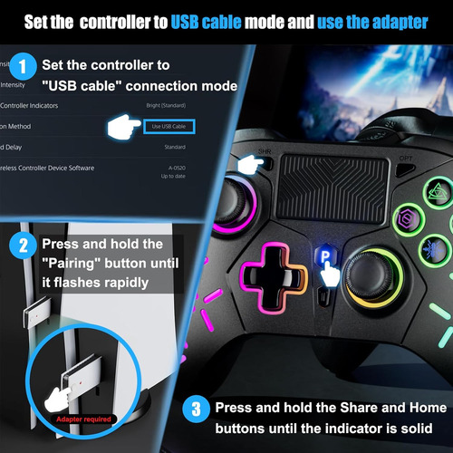 Gamrombo Led Wireless Controller For Ps5/ps5 Pro/ps5 Slim...