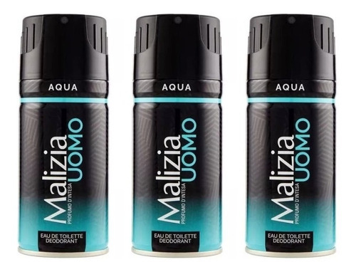 Desodorante Malizia Uomo Aqua  - Original  Pack C/3