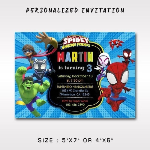 Invitaciones Digital De Spider Y Sus Amigos