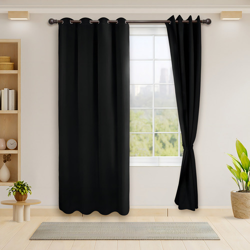 Cortinas Blackout Térmico Largas Lisa Opaca 95% Bloqueo Luz Color Negro