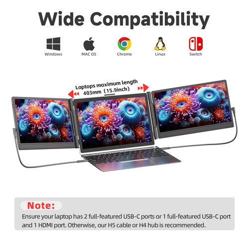 Extensor De Monitor Triple Fhd Para Portátil De 14 Pulgadas,