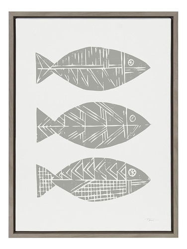 Kate Y Laurel Sylvie Three Tribal Fish Framed Canvas Wall Ar