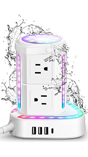 Rgb Power Strip Tower Con Usb C Pd 20w, Protector De Hlz9r