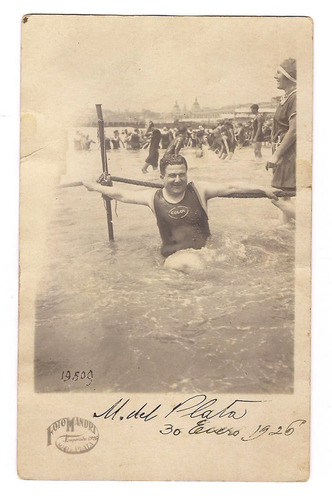 Antigua Postal Foto Mar Del Plata Hombre Malla 1925 13 B3