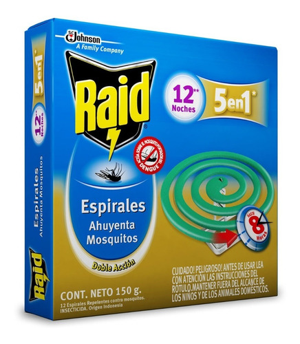 Raid Espirales Verde Para Mosquitos 5 En 1 X 12 Unidades