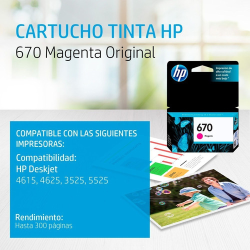 Cartucho De Tinta Hp 670 Magenta Original (cz115al)