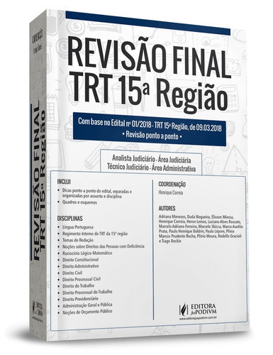 Revisão Final Trt 15ª Região (2018), De Henrique Correia. Editora Juspodivm Em Português