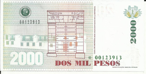 Colombia Reposición 2000 Pesos 12 Octubre 2000