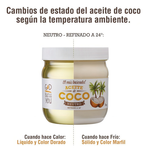 Aceite De Coco God Bless You Rbd (sabor Neutro) 1l