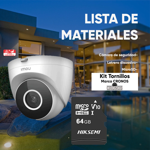 Imou Cámara Turret Se Ip Ipc-t22en-plus-64 Domo Wifi 2 Megapíxeles Micrófono Integrado Ir De 30 Metros/ Detección De Humanos Notificaciones Uso Interior Con Microsd 64gb Fácil Instalación T22en Cctv