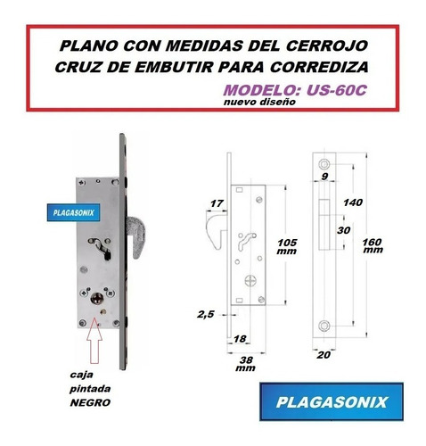 Imagen 2 de 10 de Cerradura Angosta Mini Corrediza Ventana Puerta Llave Cruz