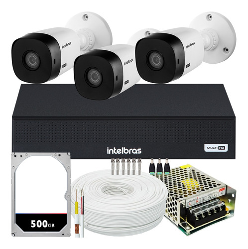 Kit Cftv Intelbras 3 Câmeras Vhl 1120 720p Mhdx 1004c Com Hd