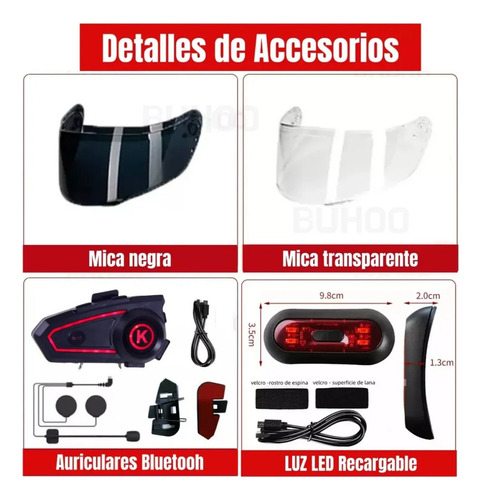 Casco De Moto Certificado Dot Con Bluetooth PHOSPHAINO Luz Led Mate Tamaño XL (61-62CM)
