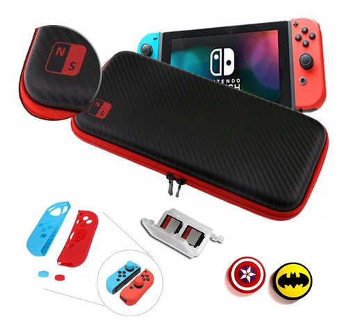 Estuche Nintendo Switch F Carbono + Bomper Silicon +2 Thumps