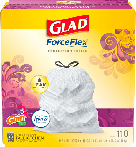 Glad Forceflex Bolsas De Basura Altas Con Cordón Para Cocina