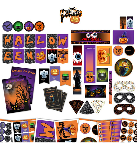 Kit Imprimible Cumple + Candy Editable - Halloween