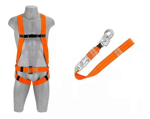 Kit Cinto Segurança Paraquedista Com Talabarte Altura Torre Cor laranja-preto Desenho do tecido Sem Estampa Tamanho Único