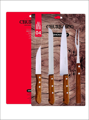 Juego Asado 4 Piezas Acero Cuchillo Trinchante Simonaggio LG Color Madera