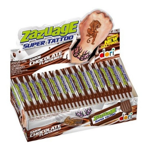 Pirulito Mastigável Sabor Chocolate Zazuage Tattoo - 50 Un