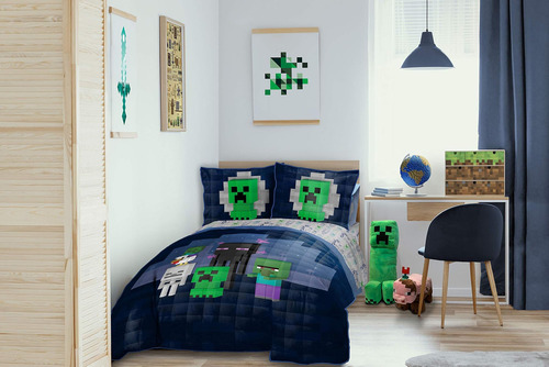 Jay Franco Minecraft Bad Night Juego De Edredón Y Funda De A