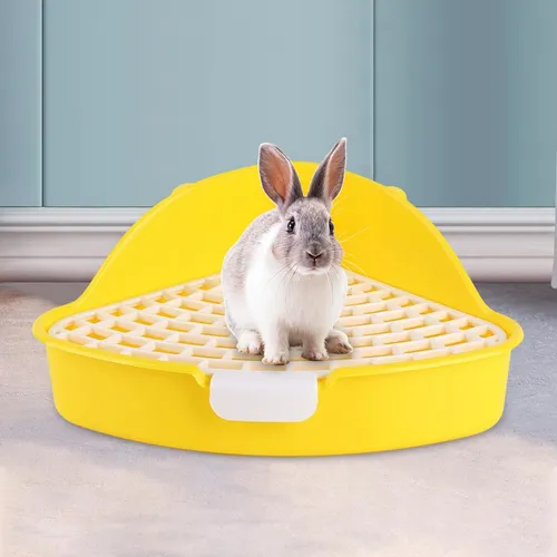 Caja De Arena Triangular Mediana Para Conejos Con Rejilla