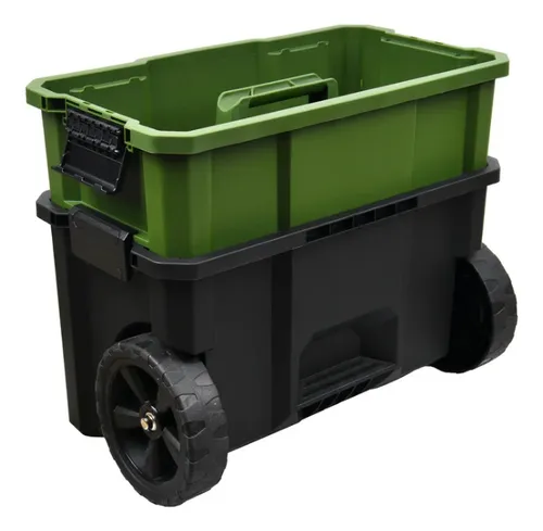 Carro Caja Herramientas Ruedas Desmontable Set Valija Bauker Verde Musgo