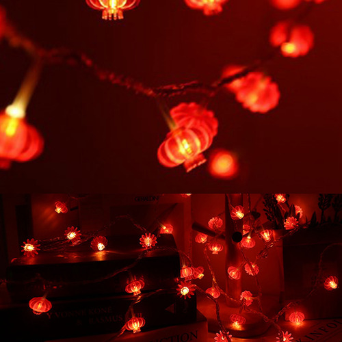 Cadena De Faroles Chinos Rojos Con Cuentas Led Impermeables