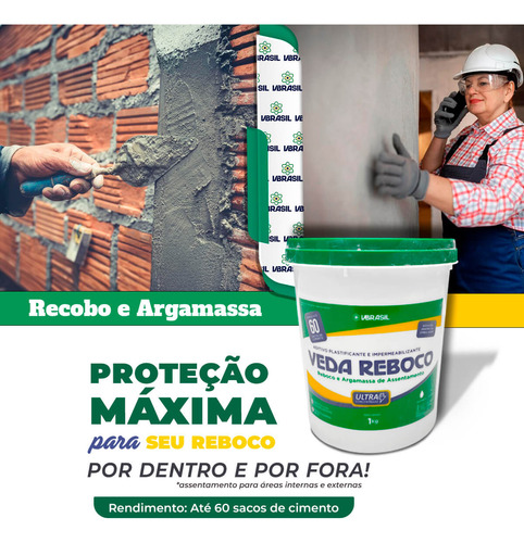 Veda Reboco 1kg Rende Até 60 Sc Cimento Impermeabilizante Pó