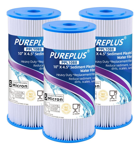 Pureplus Filtro De Sedimentos Plisado Para Agua De Pozo, 10 