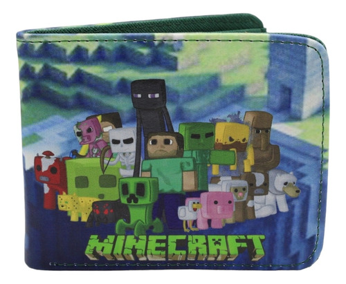 Cartera Azul Con Verde Minecraft - Laberint Gamer Vieojuegos