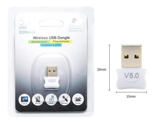 Imagen 1 de 7 de Adaptador Emisor Receptor Bluetooth 5.0 Usb Dongle Pc Laptop