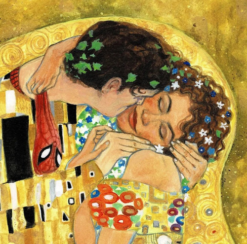 Cuadro Original Arte El Beso Hombre Araña Spiderman Klimt