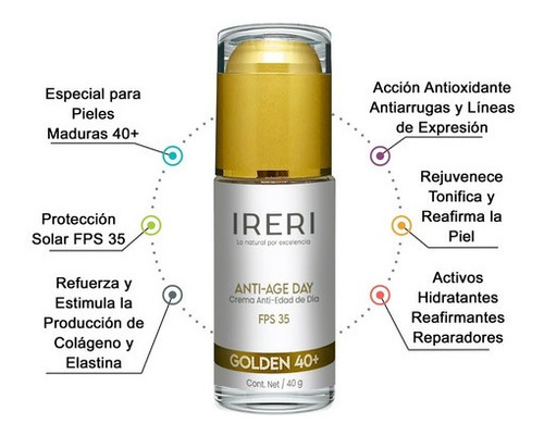 Imagen 2 de 9 de Crema Facial Antiarrugas Antiedad De Día Con Fps 35 Piel Madura 40+ Para Todo Tipo De Piel Línea Golden Ireri ®