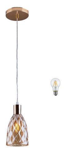 Pendente Ambar Cupula Vidro Dourado Flops Sala Zan63 + Led