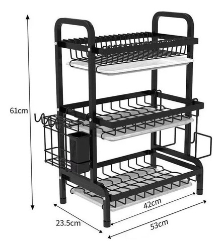 Escurridor Platos Metal Negro 3 Niveles Sobre Mesada - Lnf