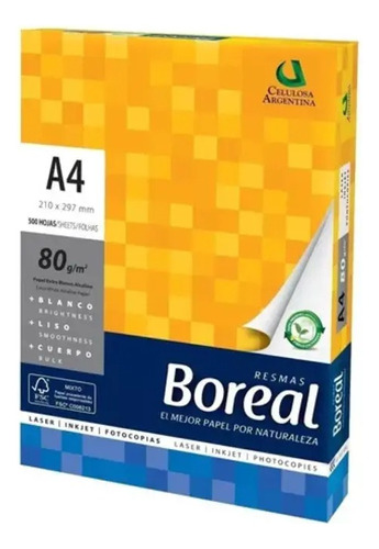 Resma A4 Boreal 80 Gramos 500 Hojas 210mm X 297mm