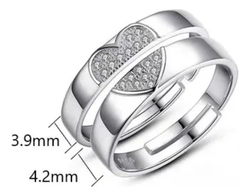 Anillos Plata 925 Corazón Ajustable Mujer Compromiso Pareja