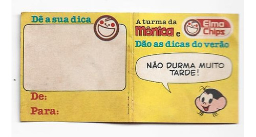 Figurinha N16 Elma Chips Dicas De Verão Turma Da Mônica 1989