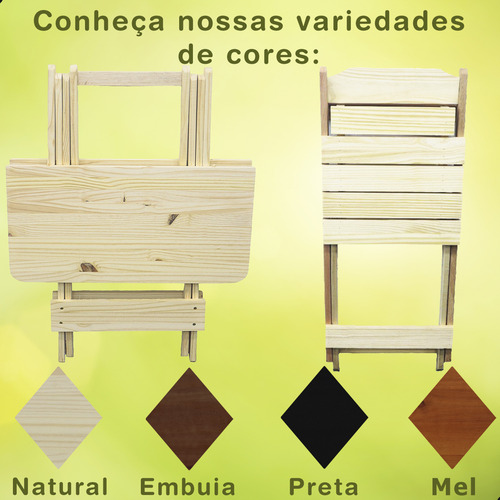 Jogo De Mesa 70x70 C/ 2 Cadeiras Madeira Dobrável Bar (crú )