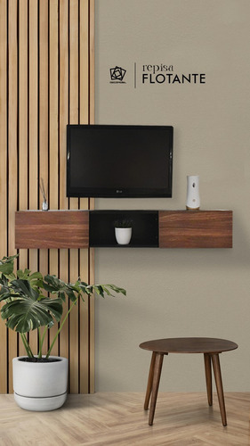 Repisa Escritorio Flotante Con Puertas Para Tv Elegante Color Negro Mate / Cafe